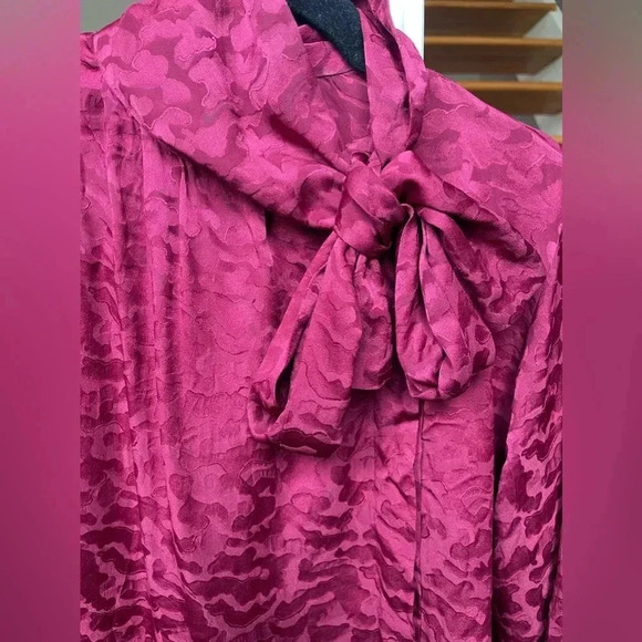 Vintage 1970 Yves Saint Laurent Rive Gauche| Red Silk Bow Blouse| 36 - Picture 2 of 11